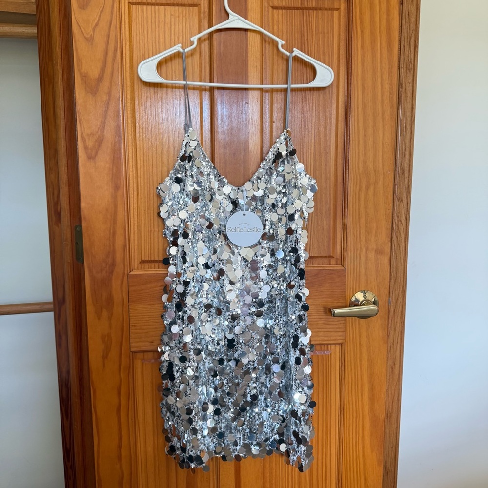 Selfie Leslie Silver Sequin Mini Dress